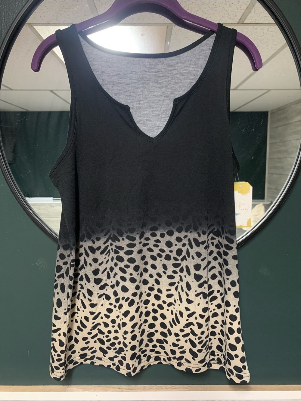 Sleeveless Black to Beige Leopard Ombre Tank Top